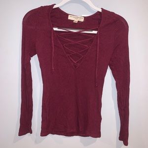 Wine Lace Up Top